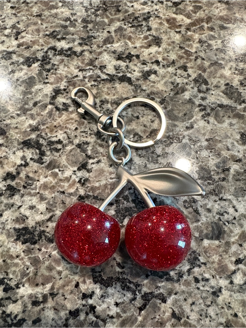Silver Cherry Bag Charm
Keychain with Red Glitter